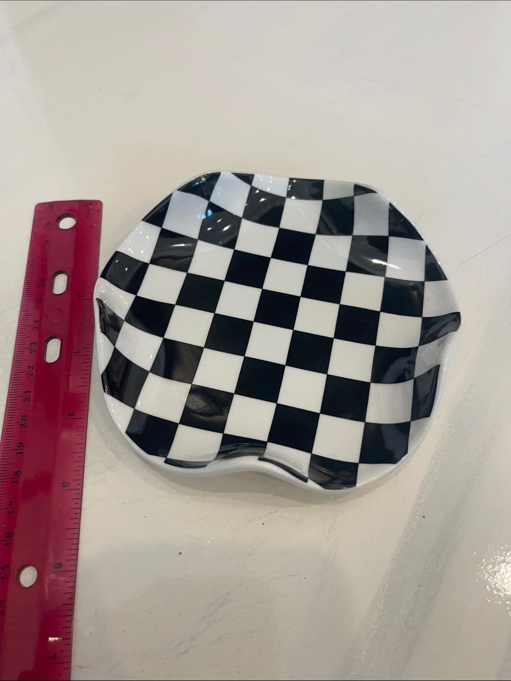 Checkerboard Ceramic Decorative Plate - Black and White